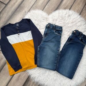 Kids Colorblock Long Sleeve Shirt and Denim Jeans